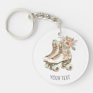 Floral Retro Roller Skates Cute Watercolor Design Keychain