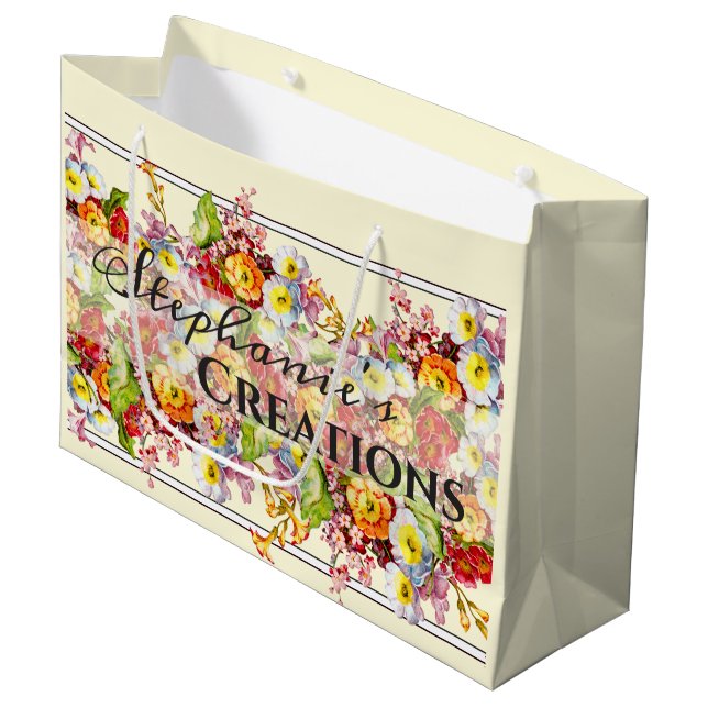 Floral Retro Spring Flowers Primrose Professional Large Gift Bag (Front Angled)