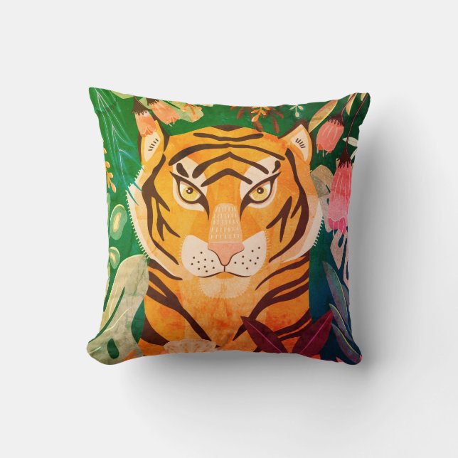 Floral Retro Tiger Pillow (Front)
