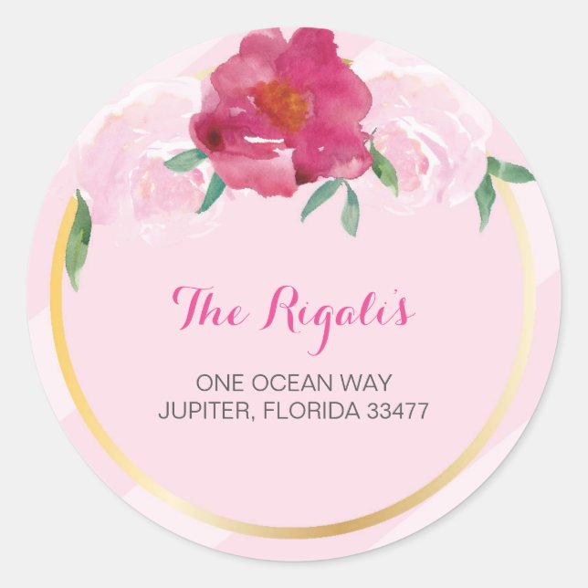 Floral Return Address Envelope Sealer Classic Round Sticker (Front)