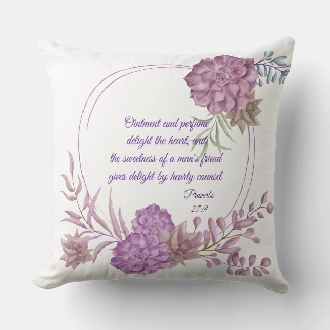Floral Reversible Watercolor Pillow Proverbs 27:9 (Front)