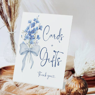 Floral Ribbon Dusty Blue Cards & Gifts Bridal Pedestal Sign
