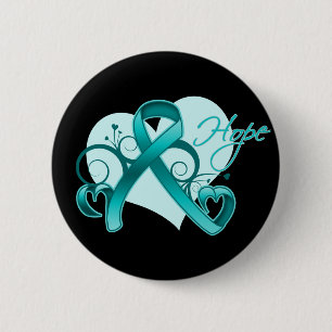 Floral Ribbon Hope - Teal Ribbon 2 Inch Round Button