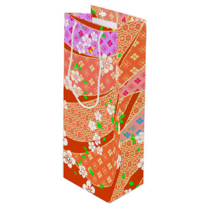 Floral Ribbon Kimono Pattern Wine Gift Bag