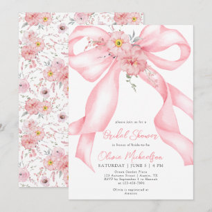 Floral Ribbon Pink Bow Boho Coquette Bridal Shower Invitation