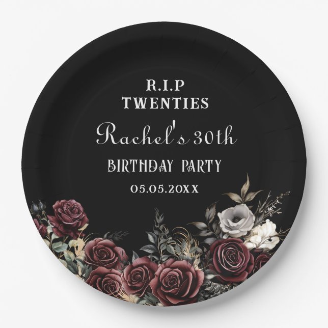 Floral RIP 20s 30th Birthday Paper Plates (Front)