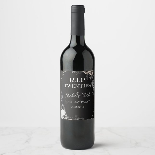 Floral Rip 20s 30th Birthday Party Wine Label (Front)