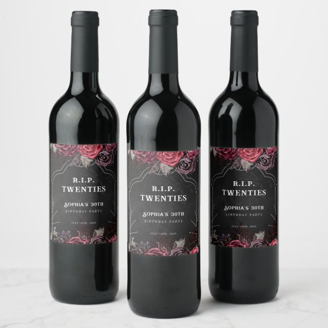 Floral RIP 20s 30th Birthday Party Wine Label (Bottles)
