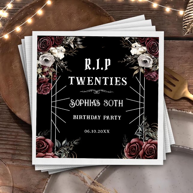 Floral Rip Twenties 30th Birthday Party Napkins (Creator Uploaded)