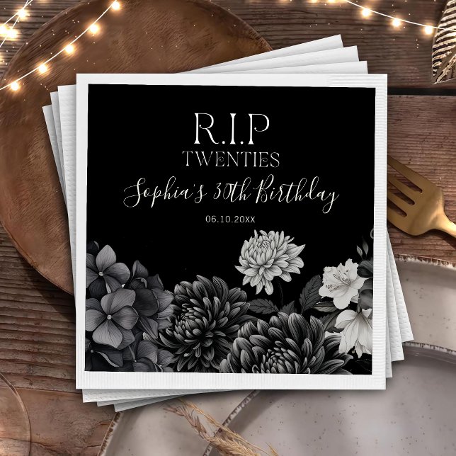 Floral Rip Twenties 30th Birthday Party Napkins (Creator Uploaded)