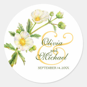 Floral rockrose white gold green wedding sticker