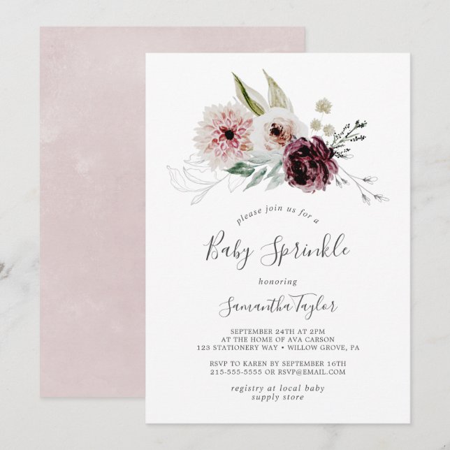 Floral Romance Baby Sprinkle Invitation (Front/Back)