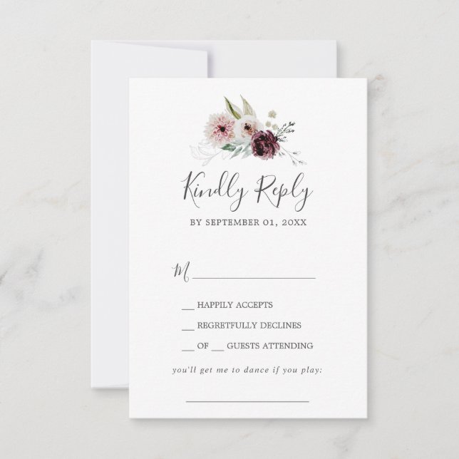 Floral Romance Chanson Demande Carte RSVP (Devant)
