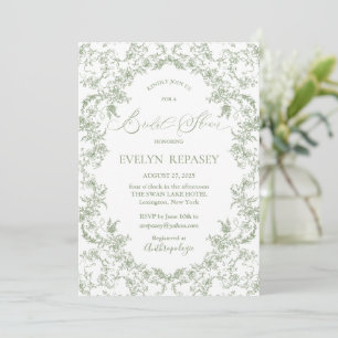 Floral Romance Chinoiserie  Sage Bridal Shower  Invitation