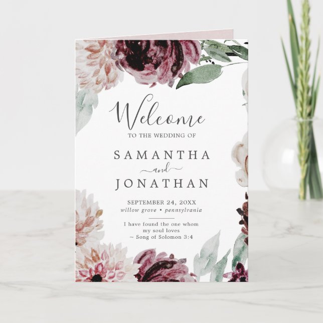 Floral Romance Folded Wedding Program (Front)