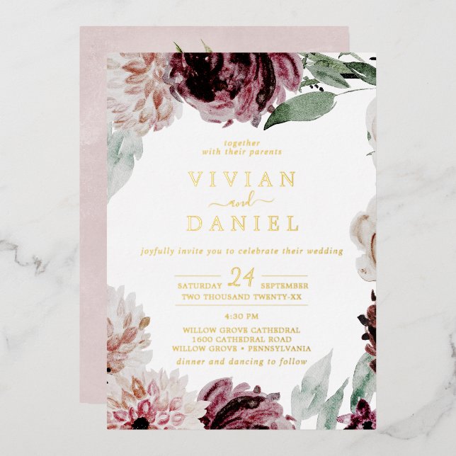 Floral Romance | Gold Foil All In One Wedding (Front/Back)