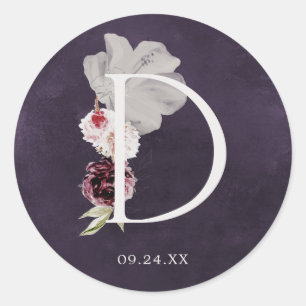 Floral Romance Letter D Monogram Plum Wedding Seal