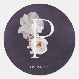 Floral Romance Letter P Monogram Plum Wedding Seal