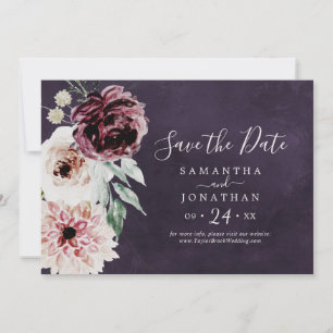Floral Romance Plum Horizontal Save The Date