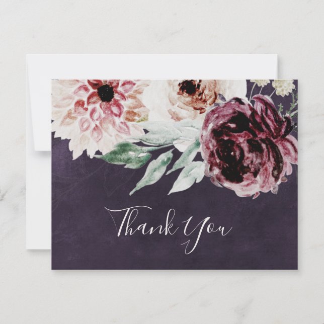 Floral Romance | Plum Thank You Card (Front)
