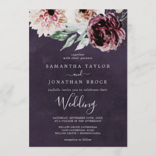 Floral Romance Plum Wedding Invitation
