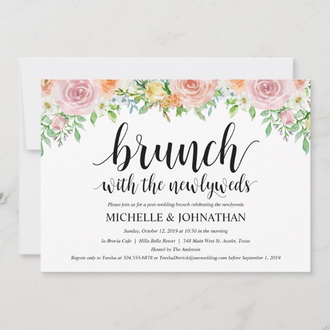 Floral Romance Post Wedding Brunch Invitation Card (Front)