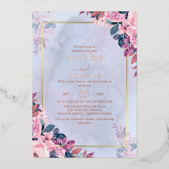 Floral Romance Rose Gold Foil All-In-One Wedding  (Front)