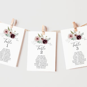 Floral Romance Table Number Seating Chart Cards
