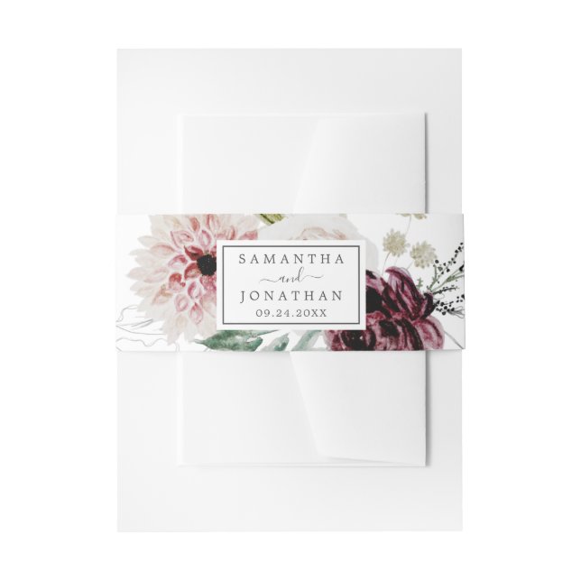 Floral Romance Wedding Invitation Belly Band (Front Example)