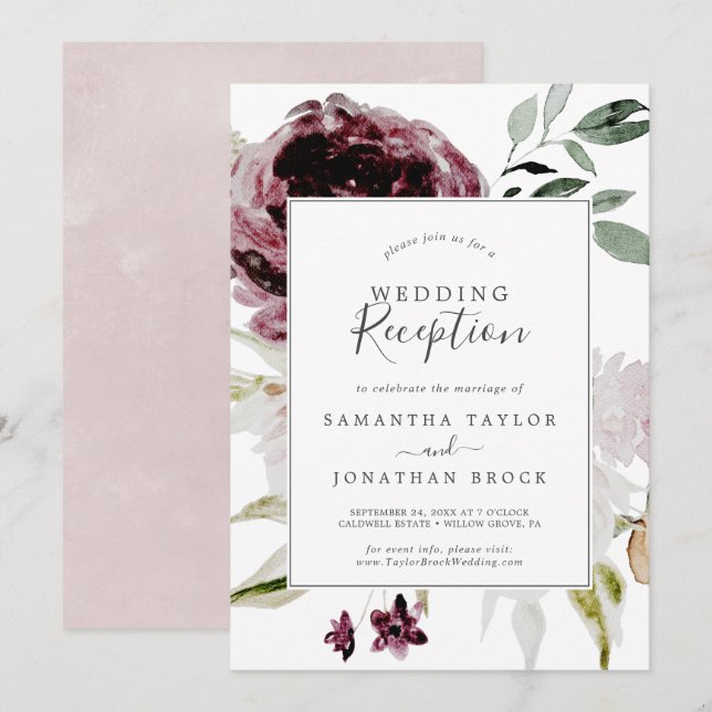 Floral Romance Wedding Reception Invitation (Front/Back)