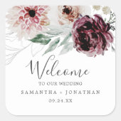 Floral Romance Wedding Welcome Square Sticker (Front)