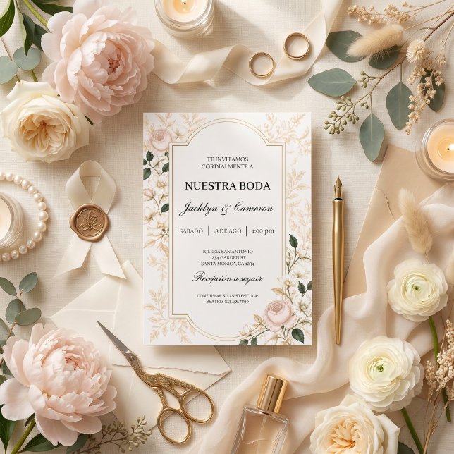 Floral Romantic Beige Botanical Wedding Invitation (Creator Uploaded)