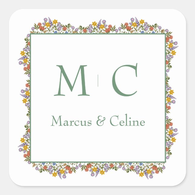 Floral Romantic Watercolor Wedding Square Sticker (Front)