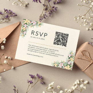 Floral romantic wedding Website RSVP QR Code Enclosure Card