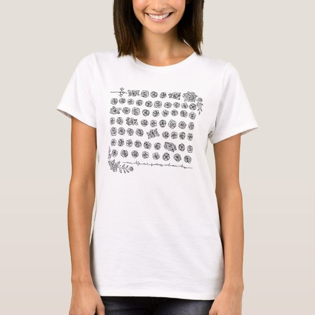 Floral Rosary Prayer Beads - Blessed Mother Mary D T-Shirt (Front)