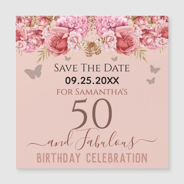 Floral rose 50e anniversaire Save the Date Magnet (Devant)