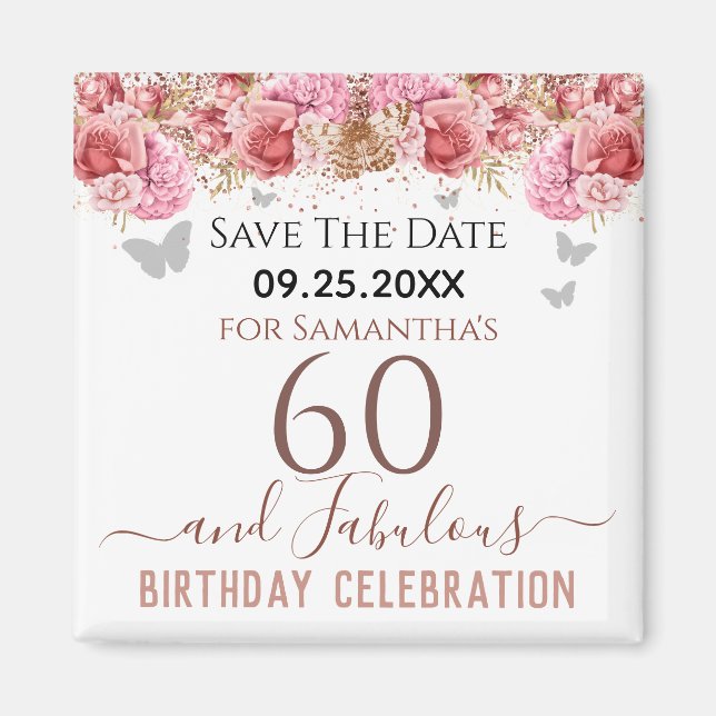 Floral rose 60e anniversaire Save the Date Magnet (Devant)