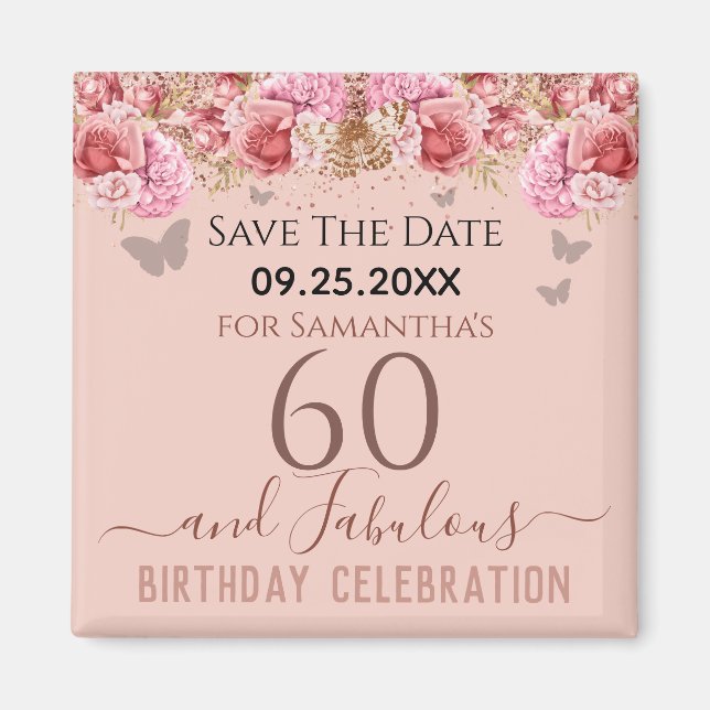 Floral rose 60e anniversaire Save the Date Magnet (Devant)