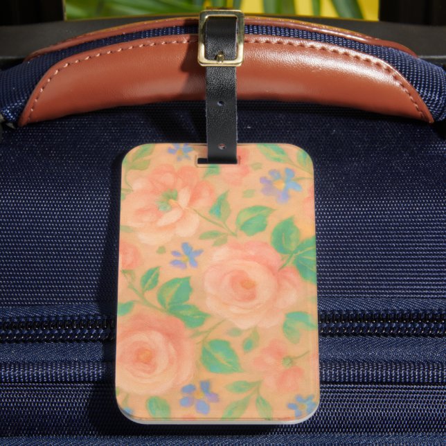 Floral Rose and Periwinkle Pattern Luggage Tag (Front Insitu 2)