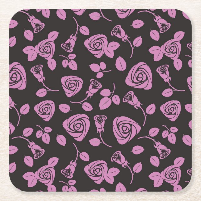 Floral Rose Background Square Paper Coaster (Front)