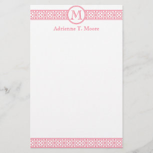 Floral rose blanc Monogramme Première papeterie