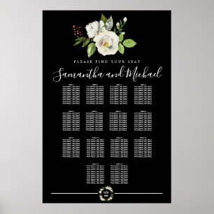 Floral Rose blanc sur tableau noir 14 tables
