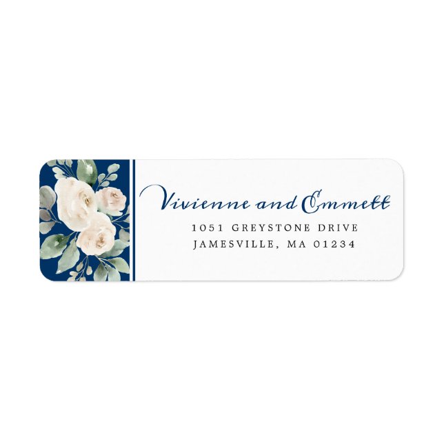 Floral Rose blanche sur Navy Adresse de retour (Devant)