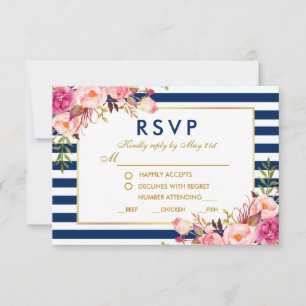 Floral rose Bleu Grandes Mariage RSVP Repas