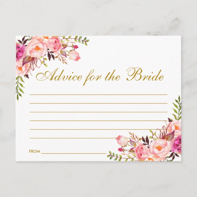 Floral Rose Blush Gold Fête des mariées Carte cons (Devant)