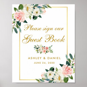 Floral Rose Blush Mariage Gold Livre d'or