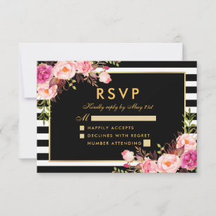 Floral rose Blush or noir Mariage RSVP