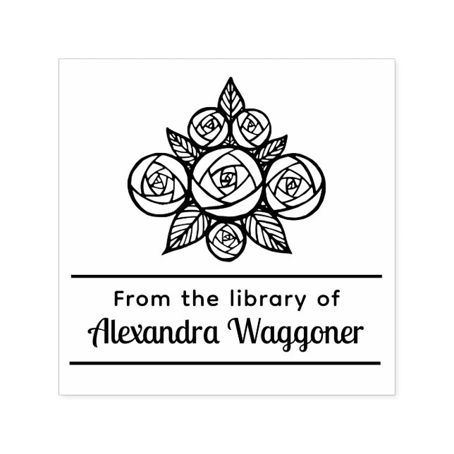 Floral Rose Bouquet “From the library of” Monogram Self-inking Stamp (Design)