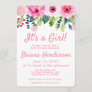 Floral rose C'est une invitation Baby shower fille