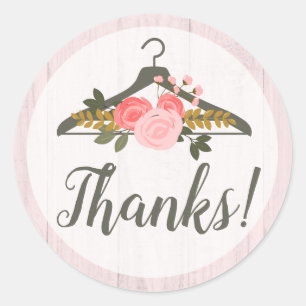 Floral Rose Clothes Hanger Fashion Thank You Classic Round Sticker